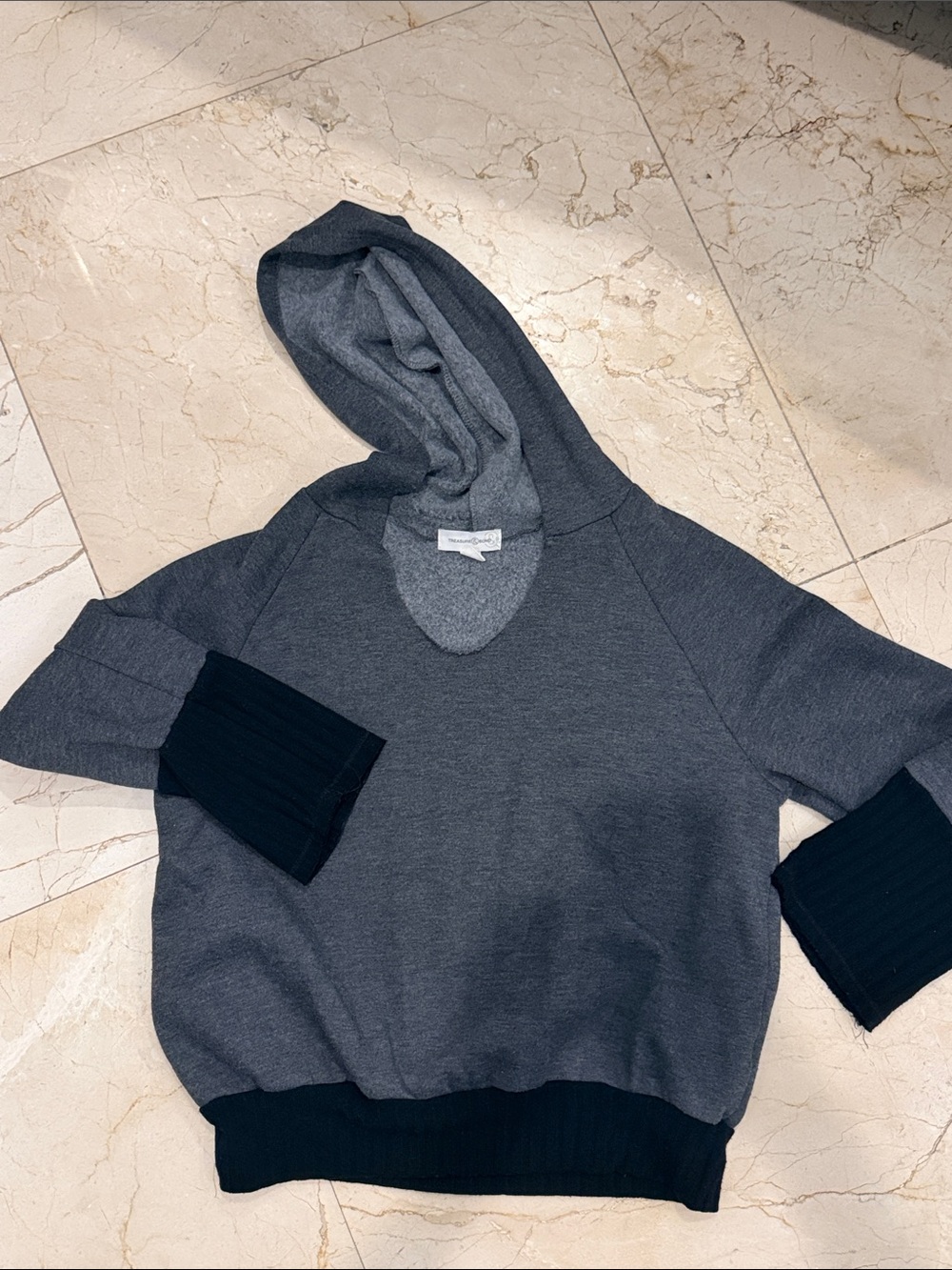 Heather Gray Hooded Pullover with Black Trim- treasure and bond size small